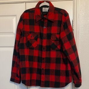 Red and Black Plaid Flannel Button-Up Shirt
